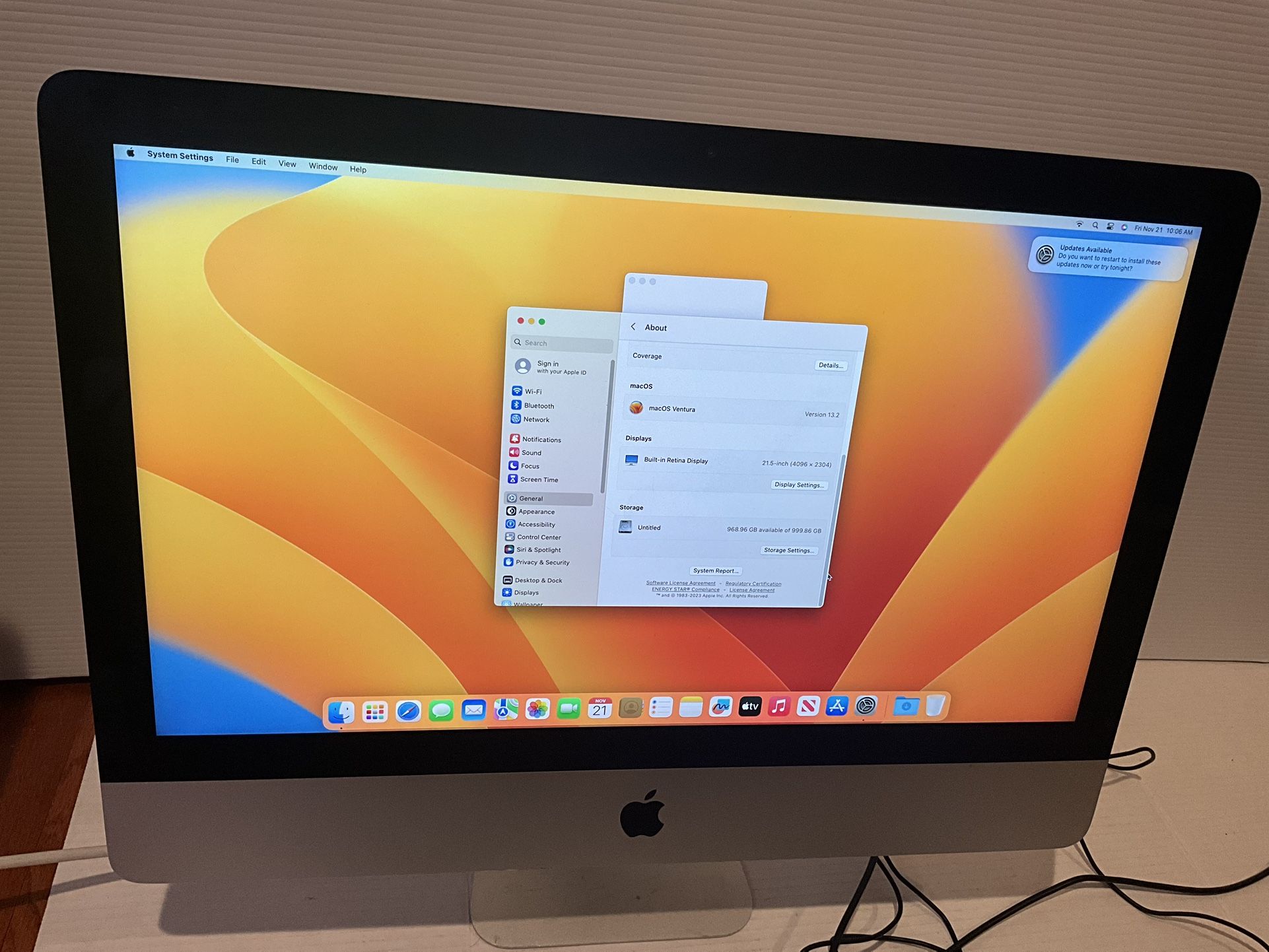 2017 imac retina 4k 21.5 i5 16gb 1tb hdd macos ventura ,radeon pro555 2gb