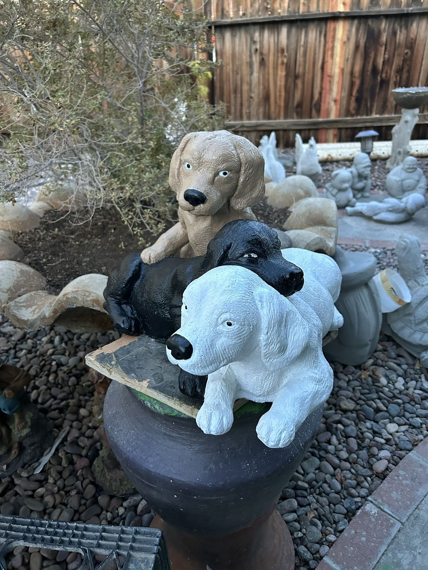 New Set Of 3 Dogs Made Out Of Cement Perfect Gift 🎁