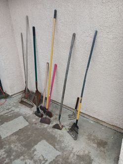 Various old tools. Axs rakes ect