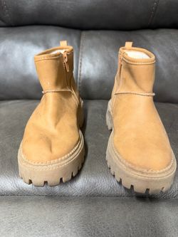 Tan Suede Ankle Boots with Lug Sole