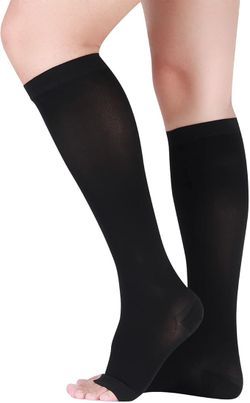 Lin Performance 20-30 mmHg Medical Compression Socks for Women and Men Knee High Open Toe Stockings Varicose Vein Swollen legs(S, Black)