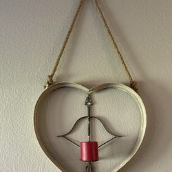 Rustic metal Heart  rope hanging wall decor with removable arrow candle holder.