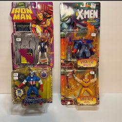 Vintage Captain America, Spider Woman, Apocalypse, & Sabertooth Action Figures
