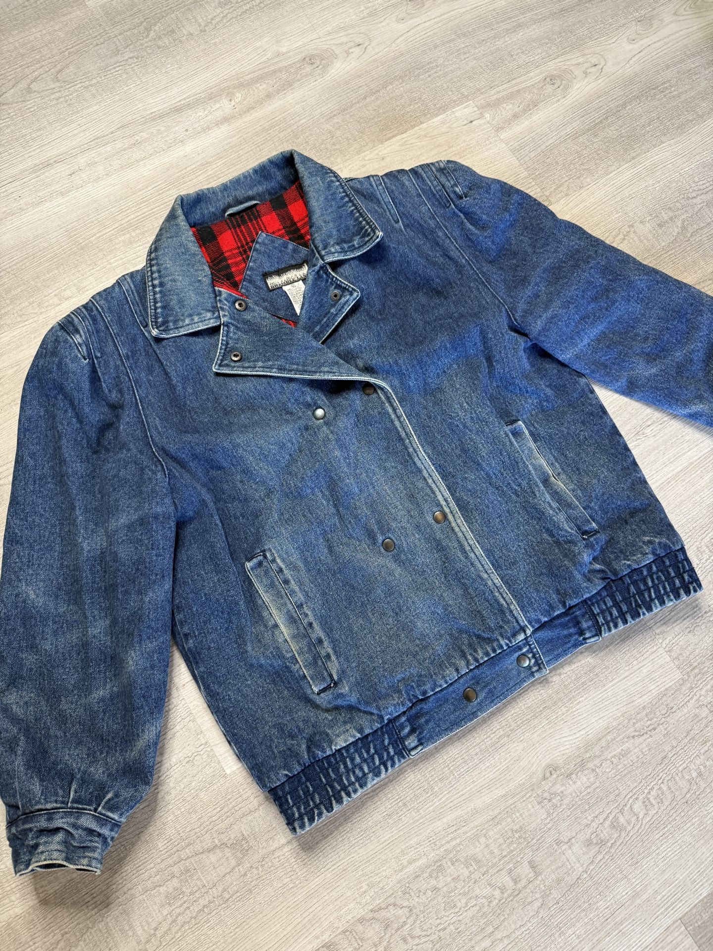 Vintage Rainbow Ridge Insulated  Denim Bomber Double Breasted Jacket Large EXC