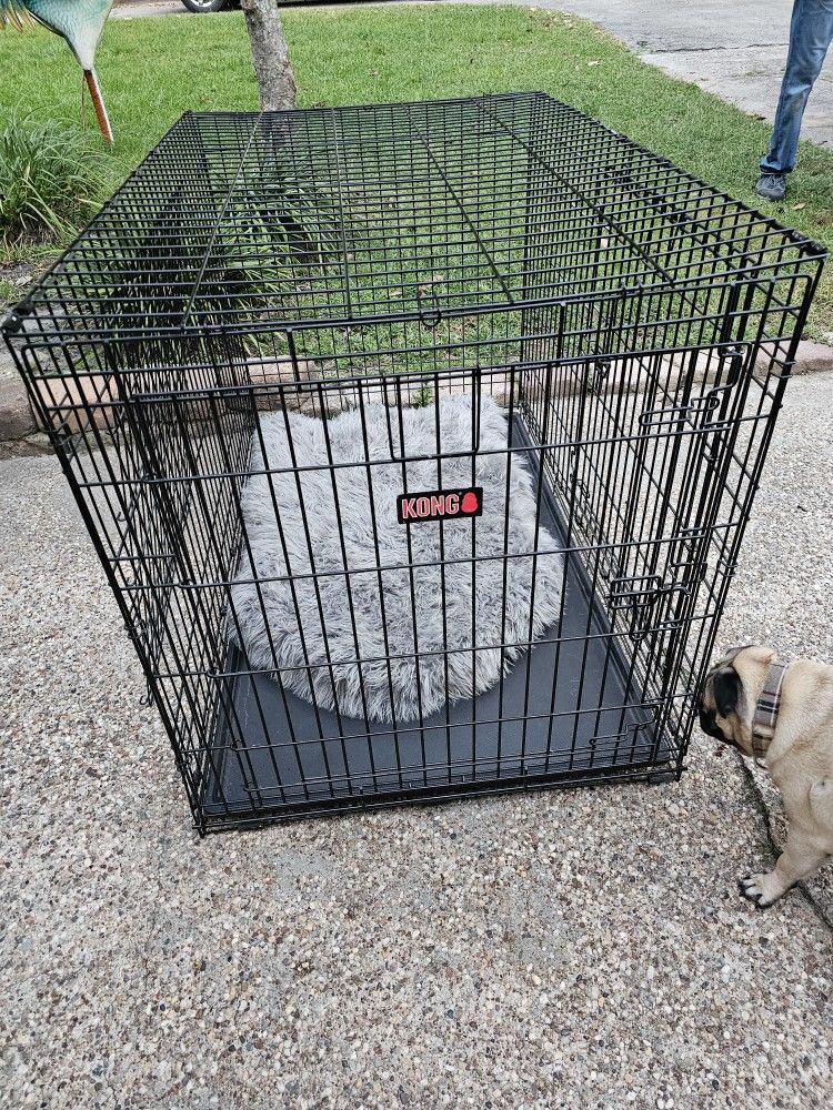 large Kong  48"×32"×30" Double doors Dog Crate with Orthopedic  bed with zipper  on the cover for easy cleaning 
48"long
33" higher 
30" wide 