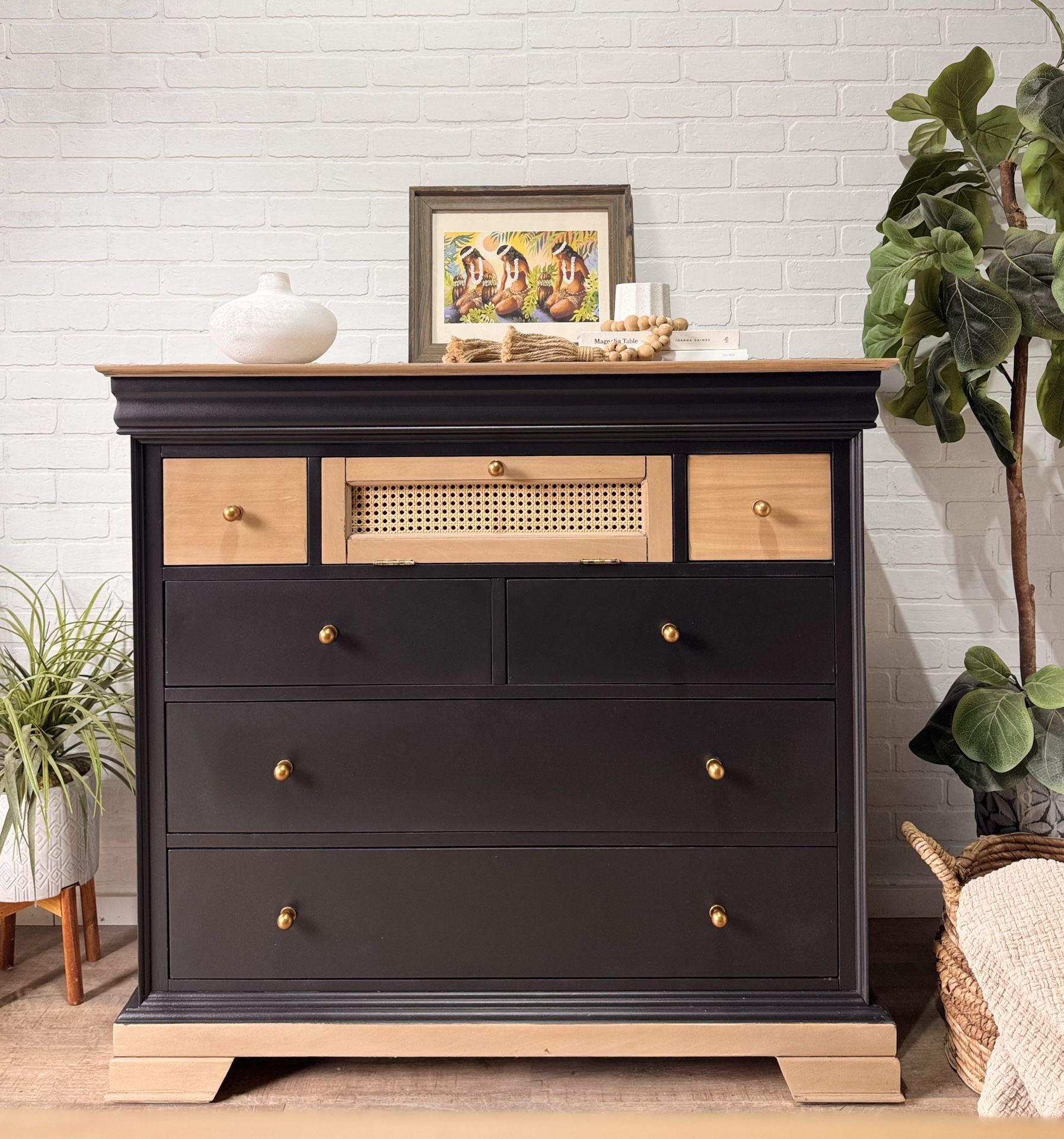 Cute BOHO style Wood Modern Dresser Chest of Drawer Black