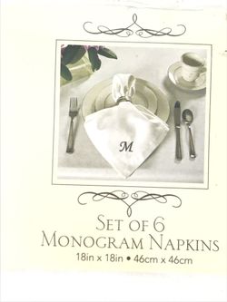 Set of 6 'V' Monogrammed Napkins