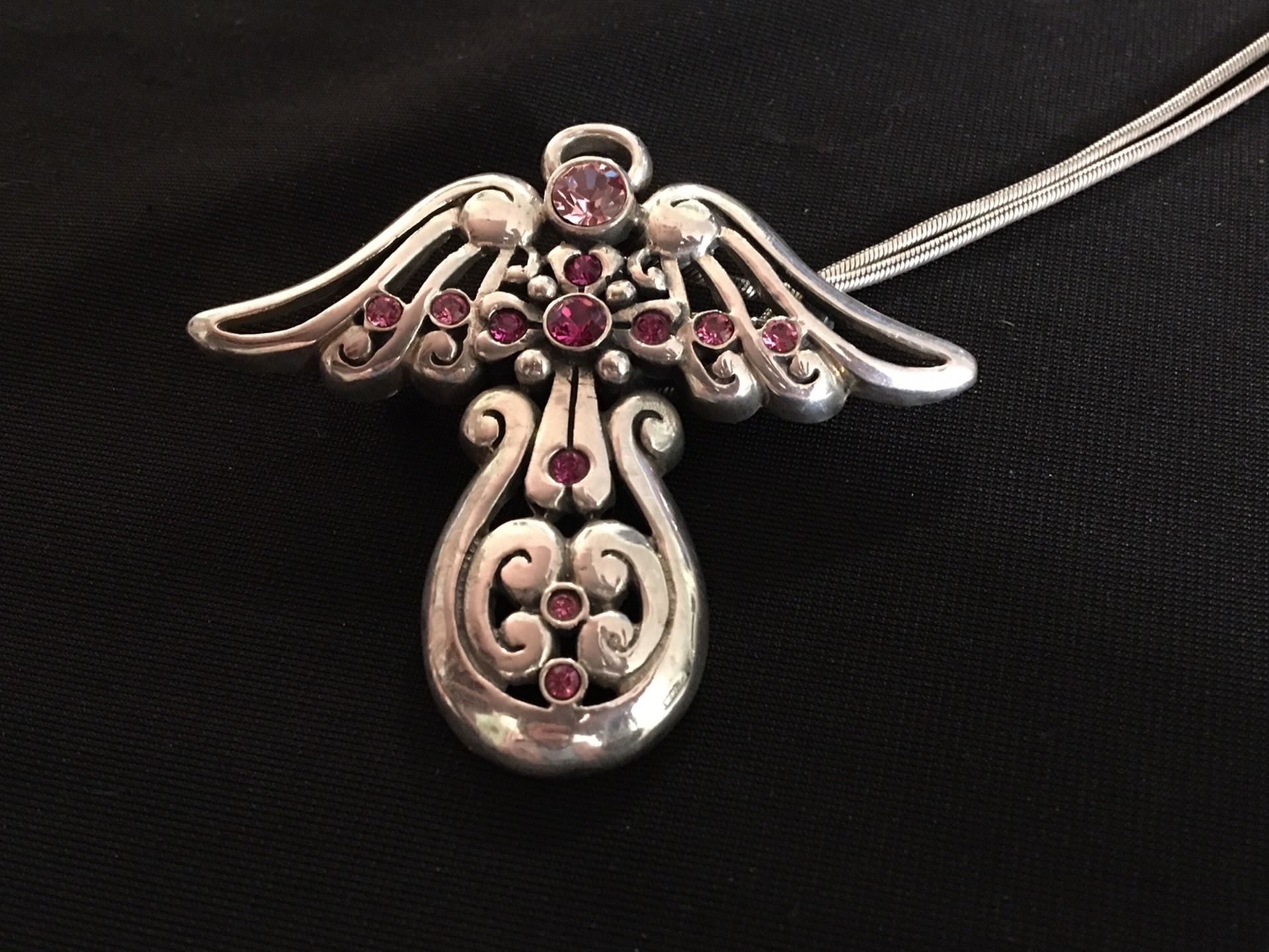 925 Pink Crystal Angel Necklace