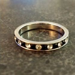 Black Onyx And Cubic Zirconia Band Ring ( Stainless Steel Eternity Band Stack Ring)