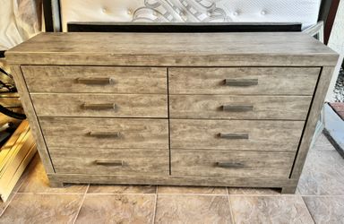Rustic Wood 8-Drawer Dresser And Framed Wall Mirror