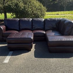 Dark Brown Leather Sectional + Ottoman – Immaculate Condition 🔥