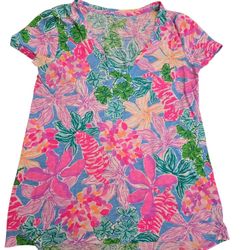 Lilly Pulitzer Floral V-neck Xsmall Women's Shirt