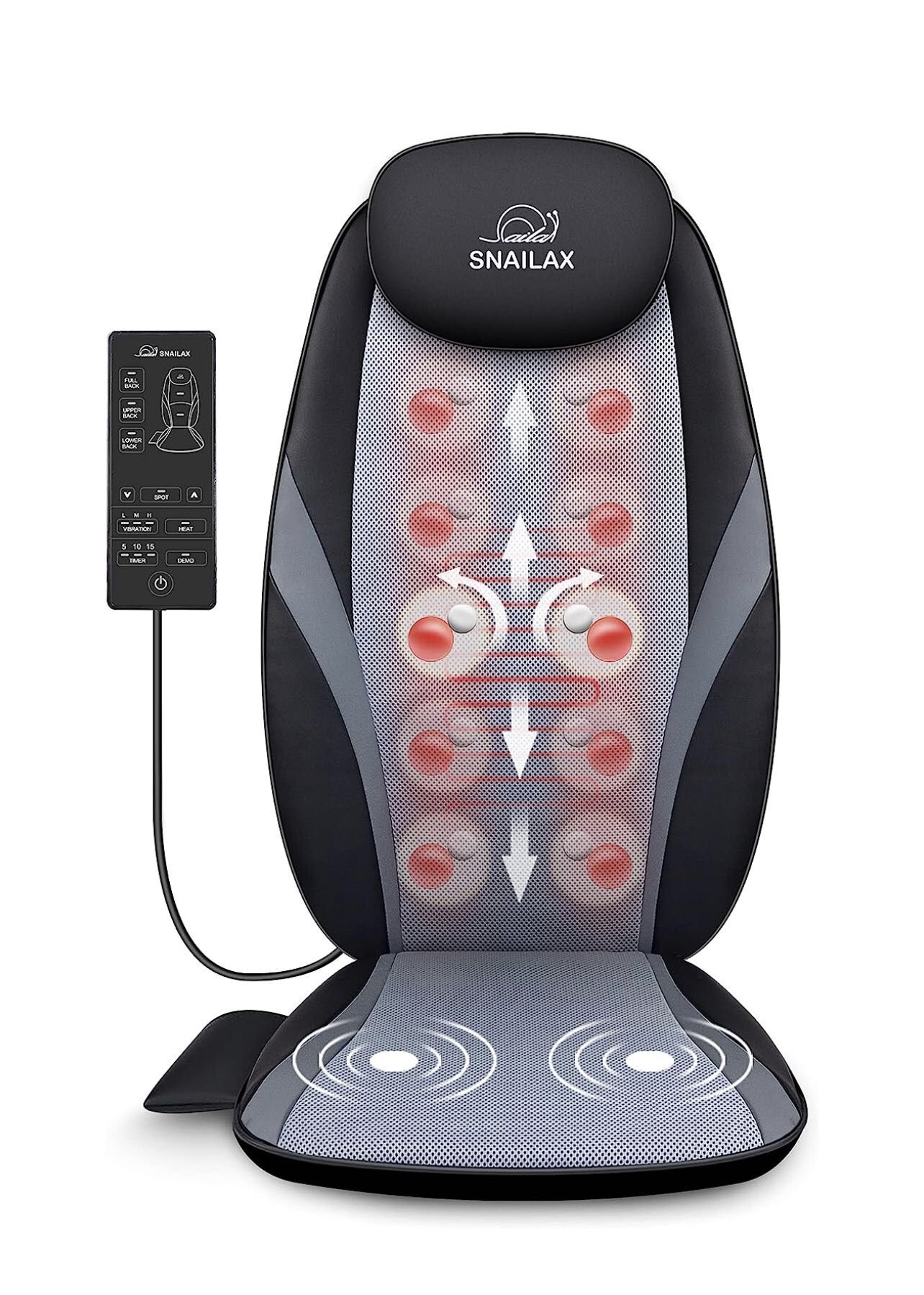 Snailax Shiatsu Massage Cushion with Heat Massage Chair Pad Kneading Back Massager for Home Office Seat use