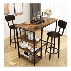 Counter Height Bar Table Set with Storage & Stools