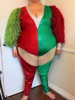 Red Green Sparkly Furry Bodysuit Costume