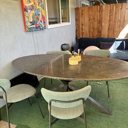 Modern Oval Dining Table + 4 Chairs Set (Slate Top, Sage Upholstery)