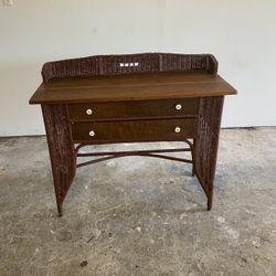 Antique Wicker Hall Table w 2 Drawers 