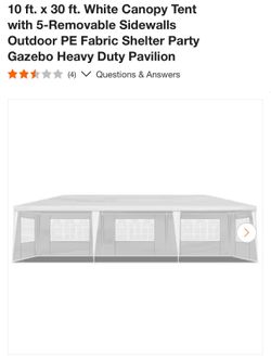 10 ft. x 30 ft. White Canopy Tent with 5-Removable Sidewalls Outdoor PE Fabric Shelter Party Gazebo Heavy Duty Pavilion