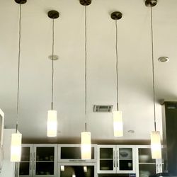 AFX Soho Brushed Nickel Modern/Contemporary Frosted Glass Cylinder Hanging Pendant Light (Set Of Five)
