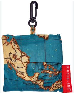 This is a Kikkerland World Map Travel Laundry Bag, featuring a printed design of global continents.