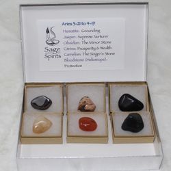 Astrology Aries Zodiac - Set of 6 Tumbled Stones (Birthday Gift Box) March 21st- April 19th (Brand New In Box)