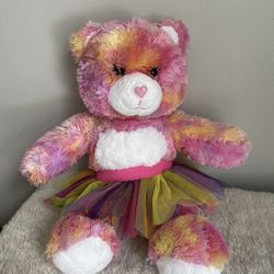 Build A Bear Endless Hugs Teddy Bear Pink & Orange Tie Dye Plush 16" In Ballerina Tutu 