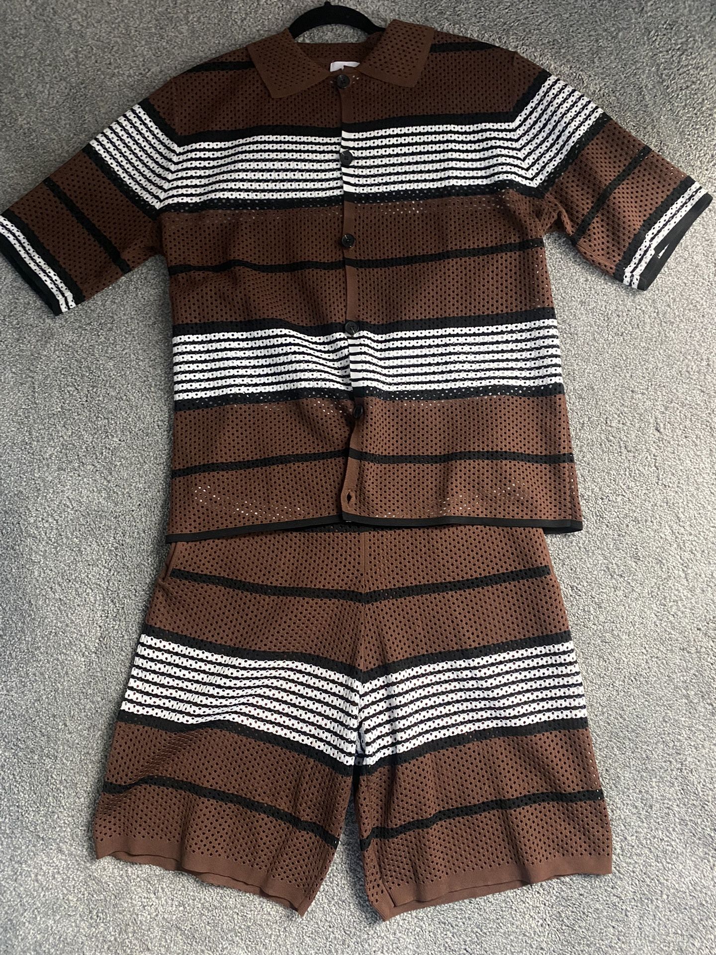 Burberry Stripped Mesh Brown Shorts & Bottoms Set