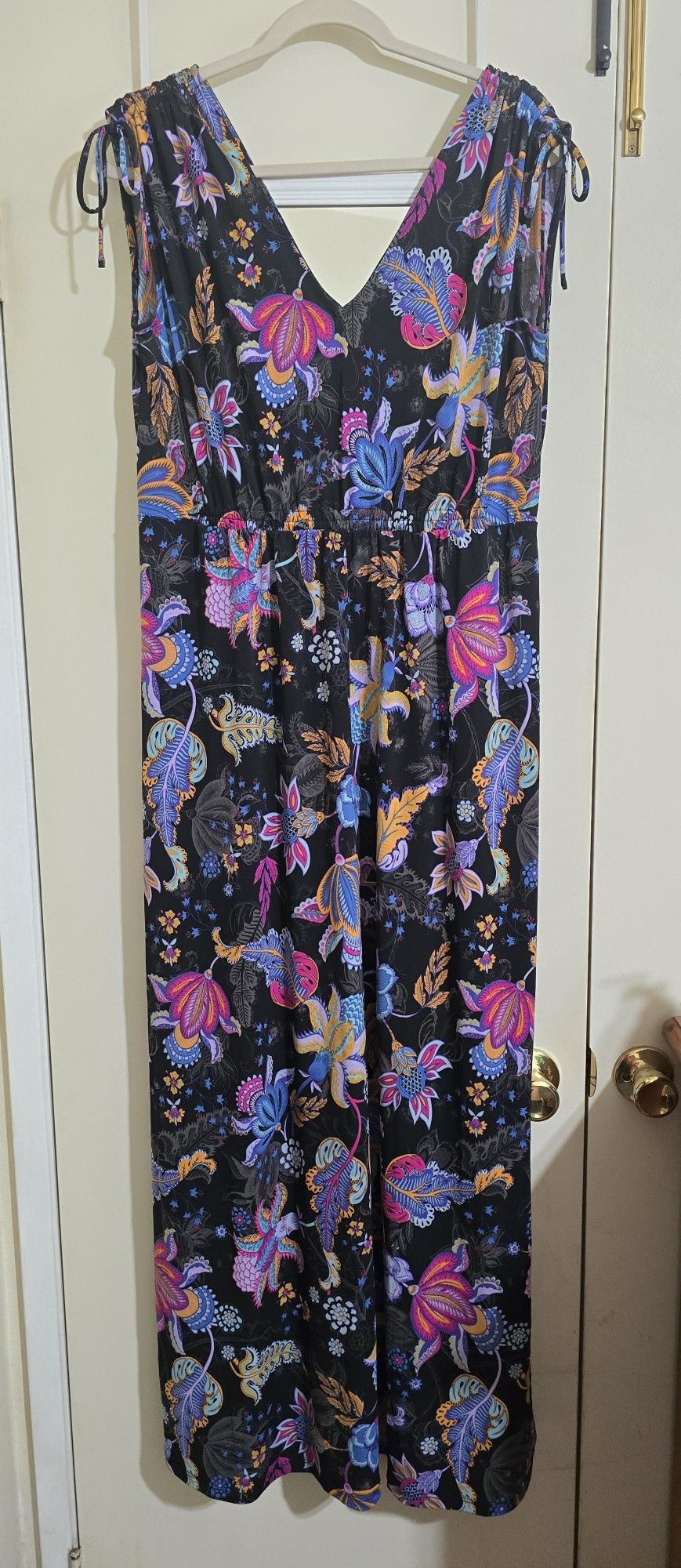 IMAN Global Chic Drapey Tiered Pink Purple Floral Maxi Dress Large