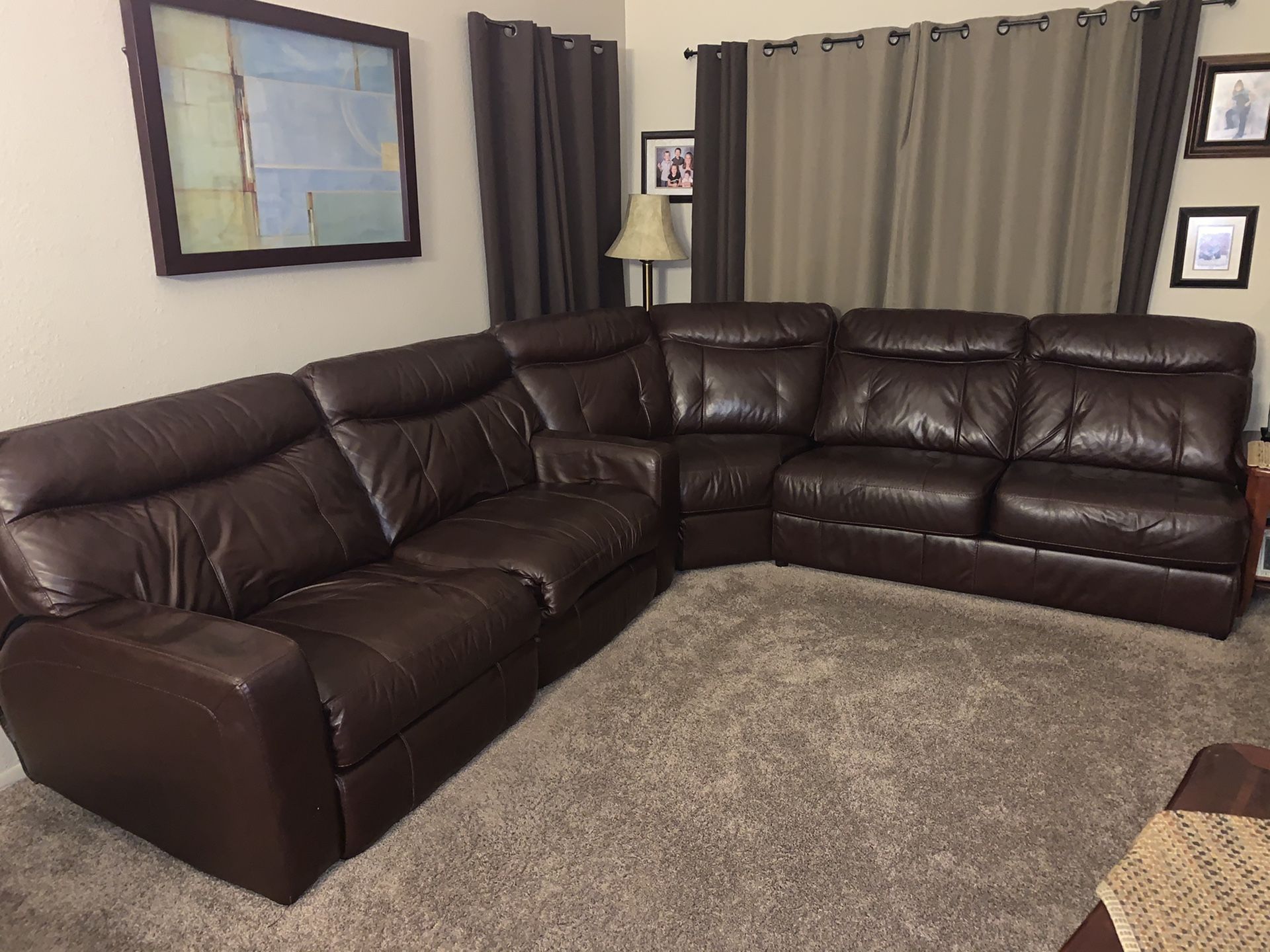 3- Piece Chocolate Leather Sectional with Pull-out Sofa Bed