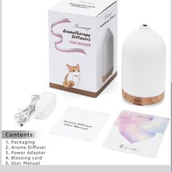 Gooamp 200ML Ceramic Essential Oil Diffuser - Ultrasonic Aromatherapy & Humidifier with 7-Color LED Lights, Auto Shut-Off, Wood Grain Base, 1H/3H/6H T