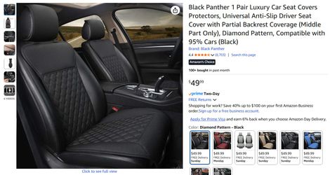 Universal Black Panther *2 FRONT* Partial Wrap, Car Seat Covers, PU Leather, Black