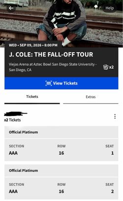 J. Cole The Fall-Off Tour x2 Tickets Section AAA seats 1-2