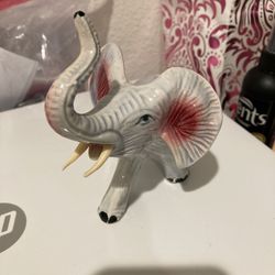 White Light Blue And Red Ceramic Elephant 