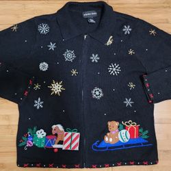 HAMPSHIRE STUDIO Women Sz M Black Christmas Knit Zip Ugly Bling Sweater Santa Present

Condition: Pre-owned, in excellent condition!

Ships with USPS 