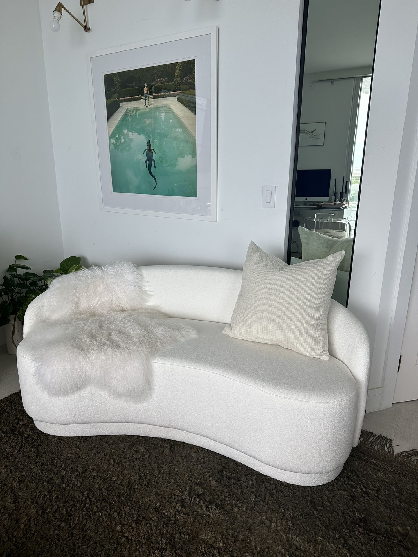 New White Boucle Curved Sofa