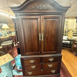 Ornate Cherry Wood Armoire