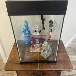 Fish Tank With Decorations, Heater, And Filter Pump (10 Gallon - Aquarium - Terrarium)