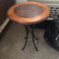 Leather Wood And Steel End Table
