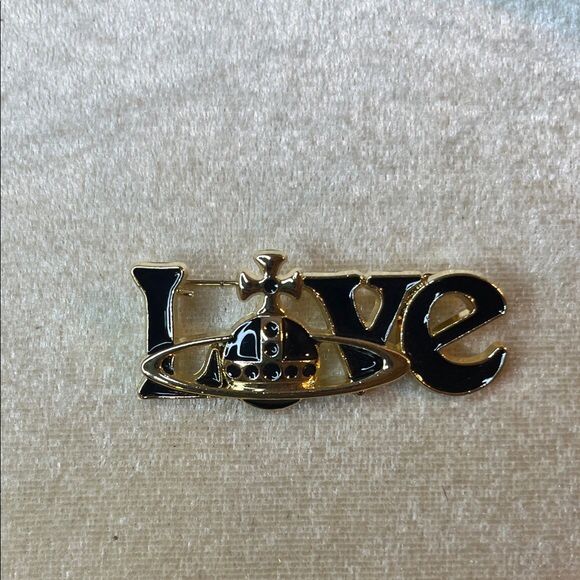 Vivienne Westwood Black Enamel Love Brooch Pin w2”xl.75”