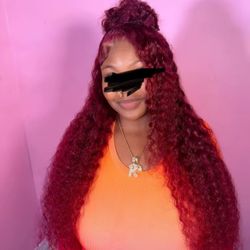 34 Inch Burgundy 99j Deep Wave Frontal Wig Colored Curly Human Hair Wigs 200 250 Density 13x4 Hd Lace Frontal Human Hair Wigs