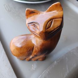 Vintage  Hand Craved Wood Cat 