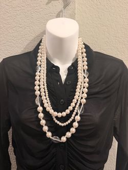 Multi-Strand Faux Pearl and Crystal Bead Necklace