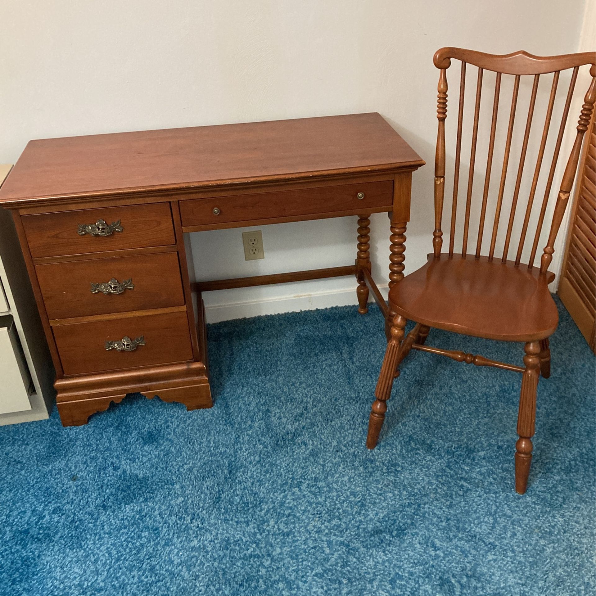 Wood Desk And Matching Chair