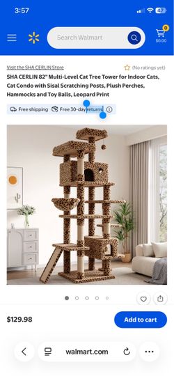 SHA CERLIN 82" Multi-Level Cat Tree Tower for Indoor Cats, Cat Condo with Sisal Scratching Posts, Plush Perches, Hammocks and Toy Balls, Leopard Print