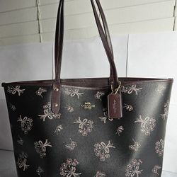 Coach Reversible City Tote With Ribbon Bouquet Print