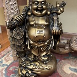 Gold Tone Laughing Buddha Statue