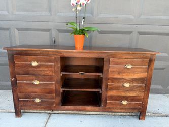 Dark wood media console and storage
