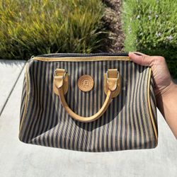 Vintage 80s Fendi Gorgeous Leather Stripe Handbag Purse Double Handles