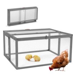 Gray, 43″L Foldable Wooden Rabbit Cage