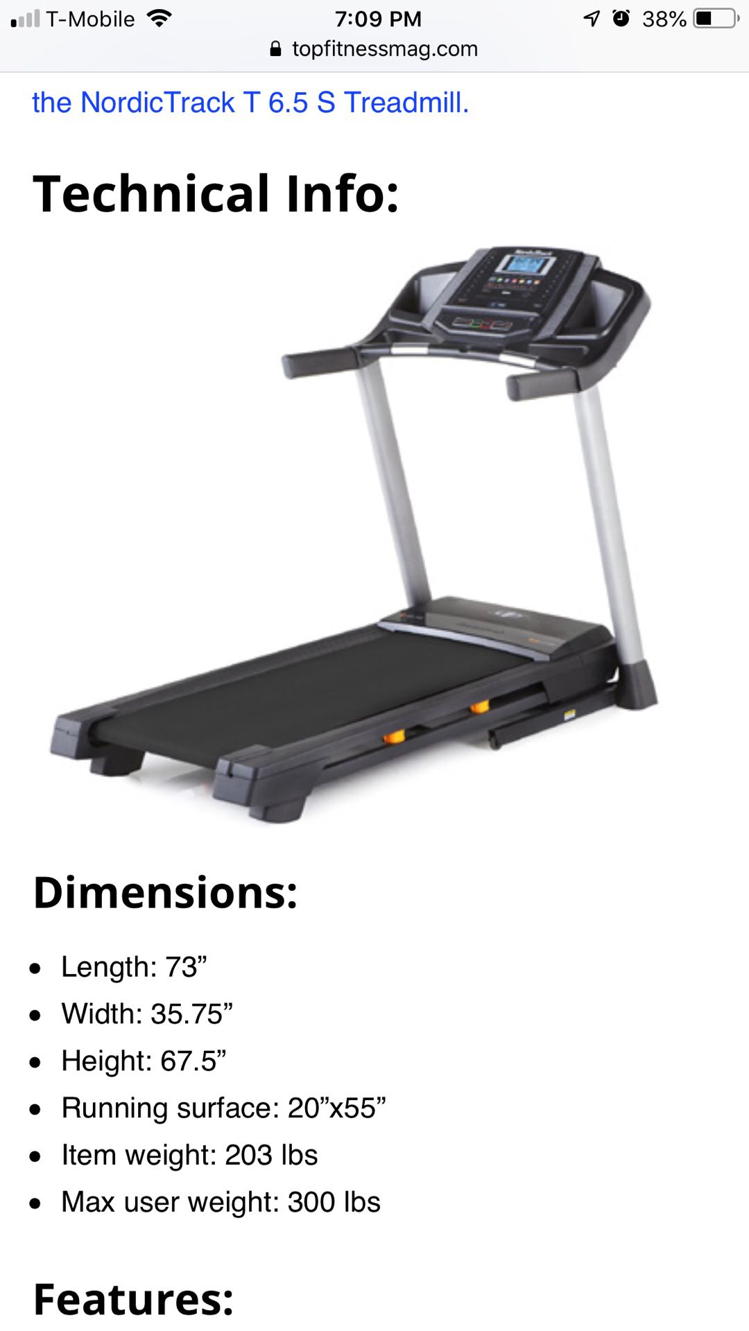 Treadmill Nordictrack T 6.5 S (Like New)